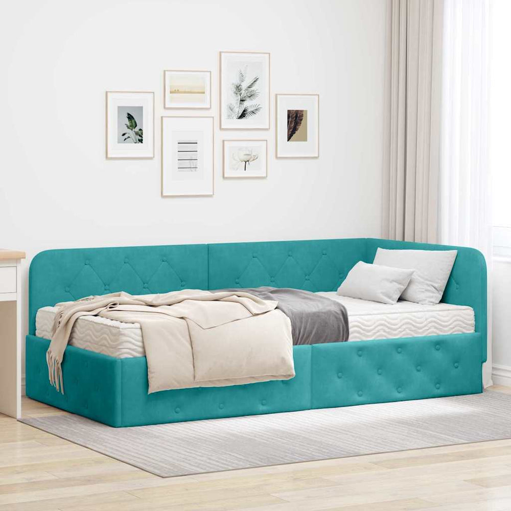 vidaXL Corner Bed Frame Turquoise 100 x 200 cm Velvet