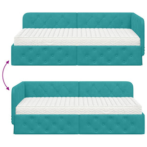 vidaXL Corner Bed Frame Turquoise 100 x 200 cm Velvet