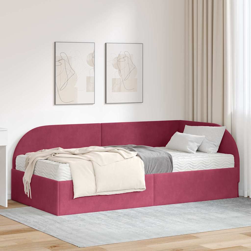 vidaXL Corner Bed Frame with Mattress with Headboard 2 pcs Red Velvet