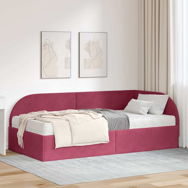 vidaXL Corner Bed Frame with Mattress with Headboard 2 pcs Red Velvet