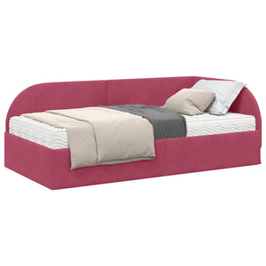 vidaXL Corner Bed Frame with Mattress with Headboard 2 pcs Red Velvet