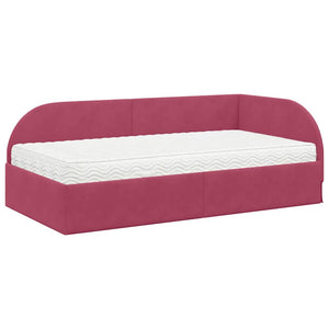 vidaXL Corner Bed Frame with Mattress with Headboard 2 pcs Red Velvet