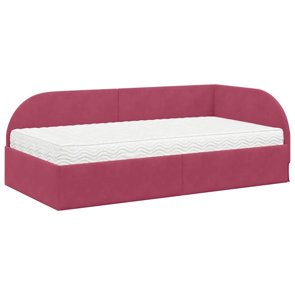 vidaXL Corner Bed Frame with Mattress with Headboard 2 pcs Red Velvet