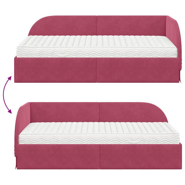 vidaXL Corner Bed Frame with Mattress with Headboard 2 pcs Red Velvet