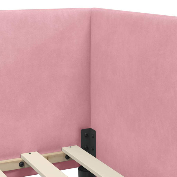 vidaXL Corner Bed Frame with Mattress and Headboard 2 pcs Pink Velvet