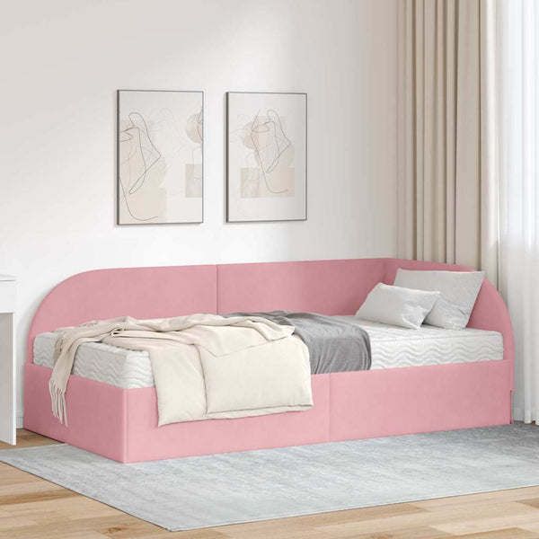 vidaXL Corner Bed Frame with Mattress and Headboard 2 pcs Pink Velvet
