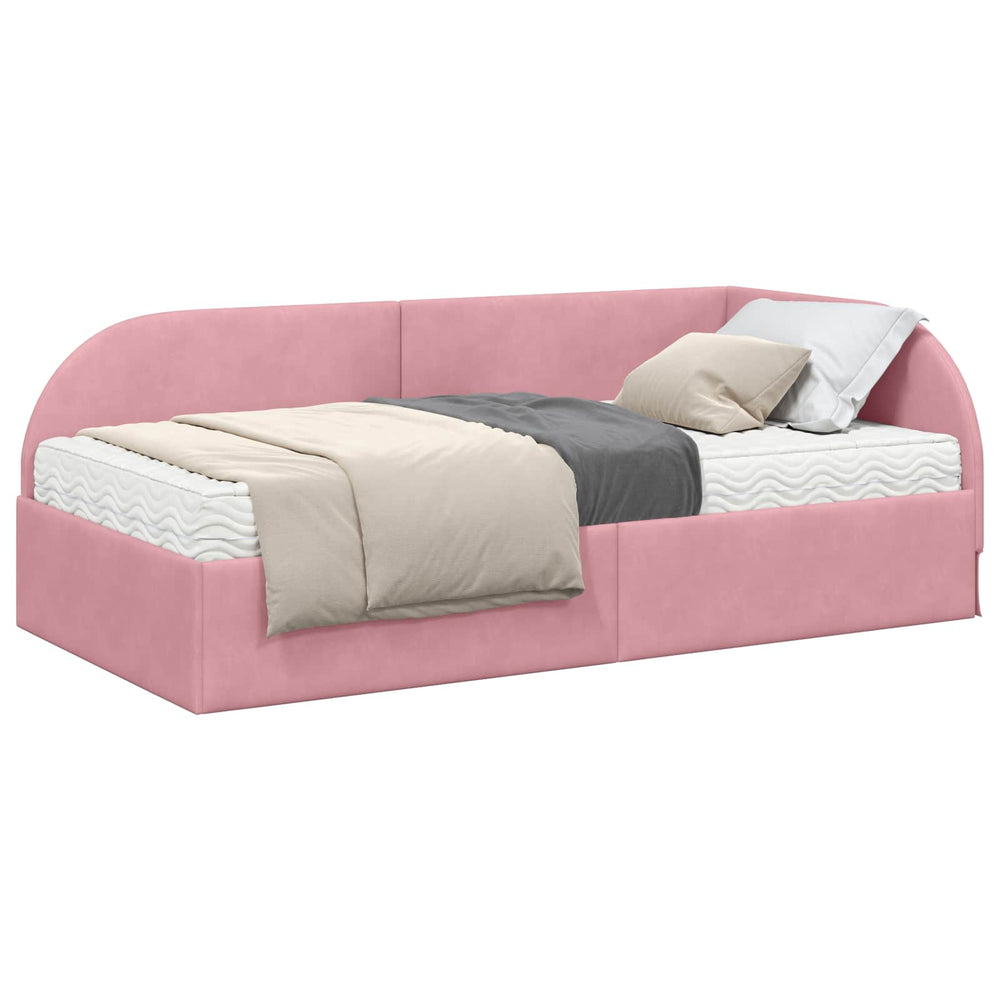 vidaXL Corner Bed Frame with Mattress and Headboard 2 pcs Pink Velvet