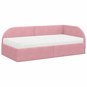 vidaXL Corner Bed Frame with Mattress and Headboard 2 pcs Pink Velvet