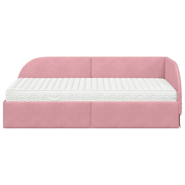 vidaXL Corner Bed Frame with Mattress and Headboard 2 pcs Pink Velvet