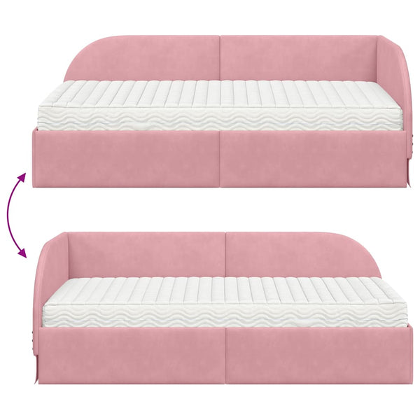 vidaXL Corner Bed Frame with Mattress and Headboard 2 pcs Pink Velvet