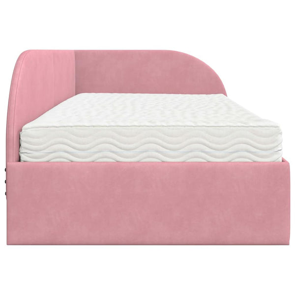 vidaXL Corner Bed Frame with Mattress and Headboard 2 pcs Pink Velvet