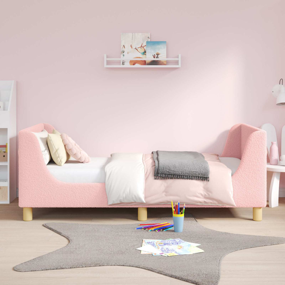 vidaXL Kids Bed Frame with Headboard Pink 80 x 160 cm Fabric