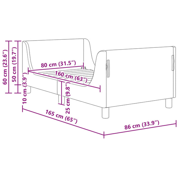 vidaXL Kids Bed Frame with Headboard Pink 80 x 160 cm Fabric
