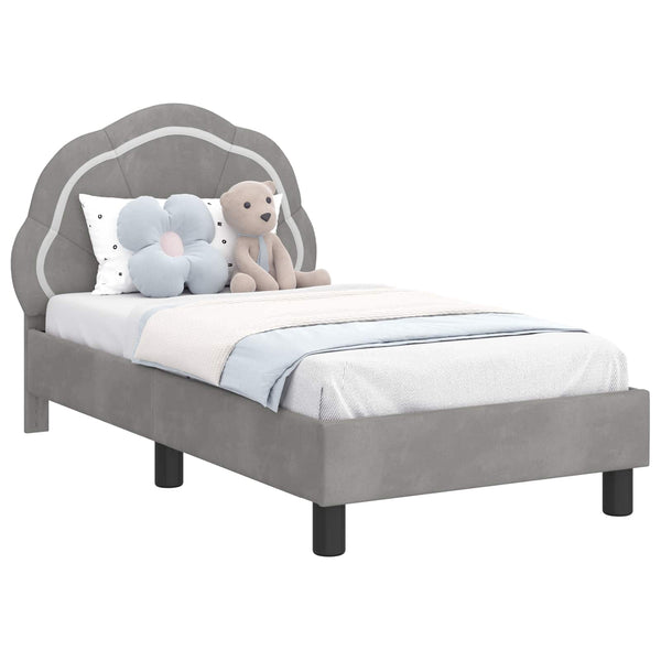 vidaXL Kids Bed Frame with Headboard Light Grey 70 x 140 cm Velvet