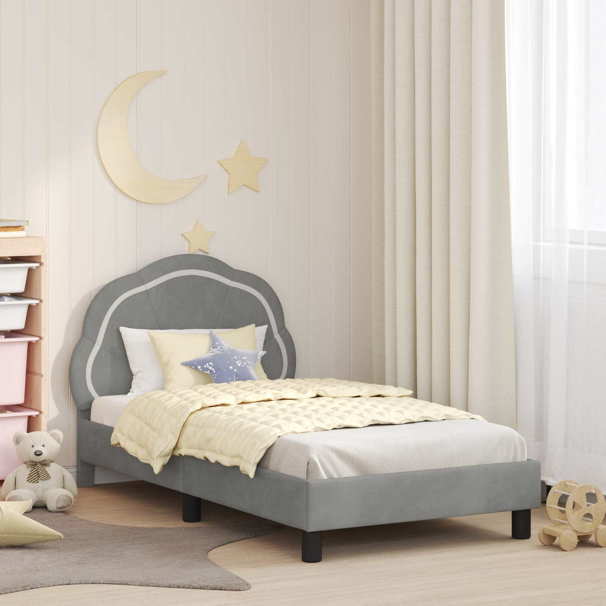 vidaXL Kids Bed Frame with Headboard Light Gray 80 x 160 cm Velvet