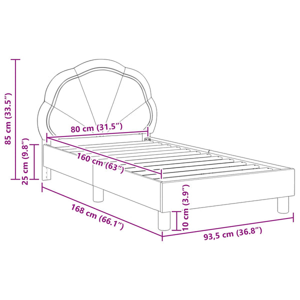 vidaXL Kids Bed Frame with Headboard Light Gray 80 x 160 cm Velvet