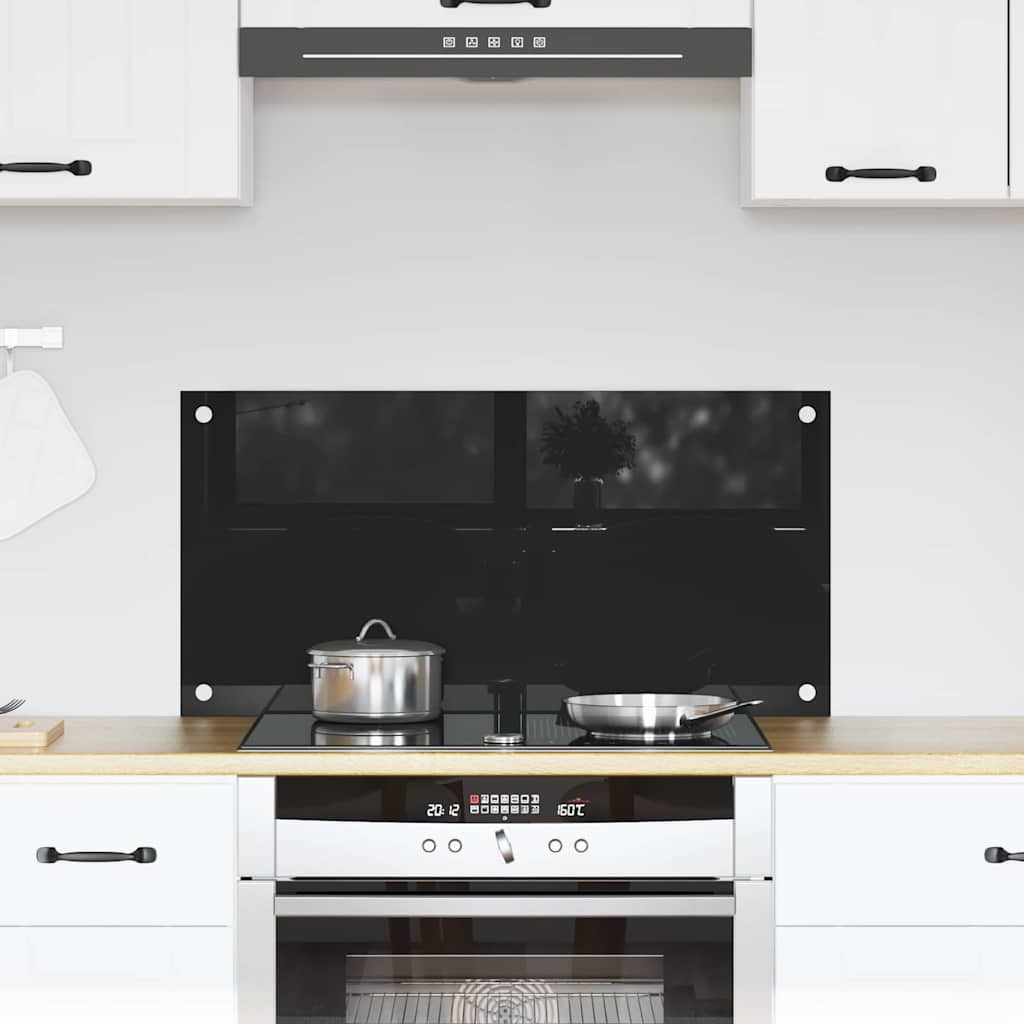 vidaXL Kitchen Splashback Black 80x40 cm Tempered Glass