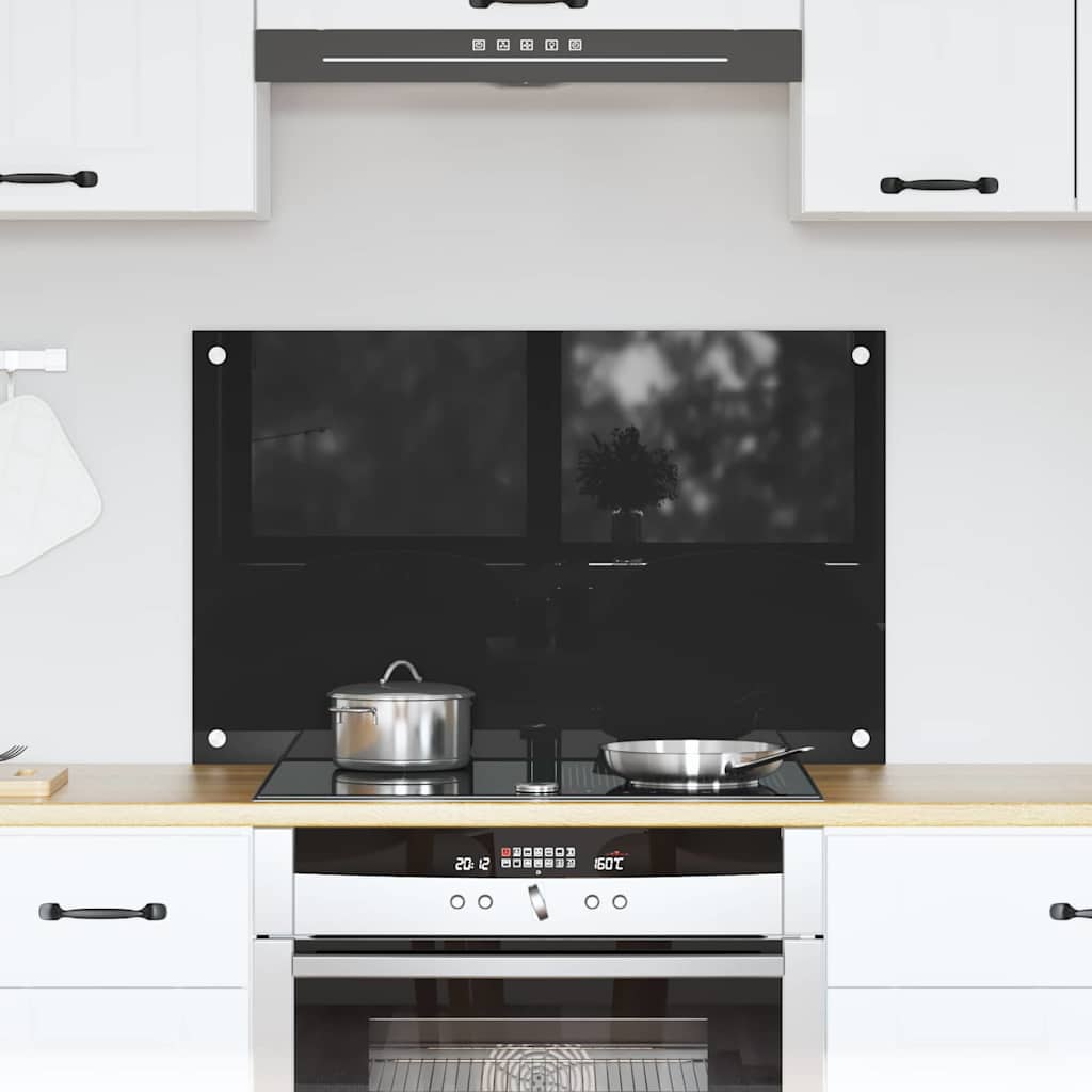 vidaXL Kitchen Splashback Black 80x50 cm Tempered Glass
