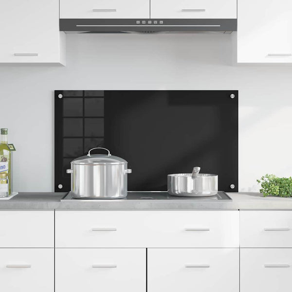vidaXL Kitchen Splashback Black 90 x 50 cm Tempered Glass