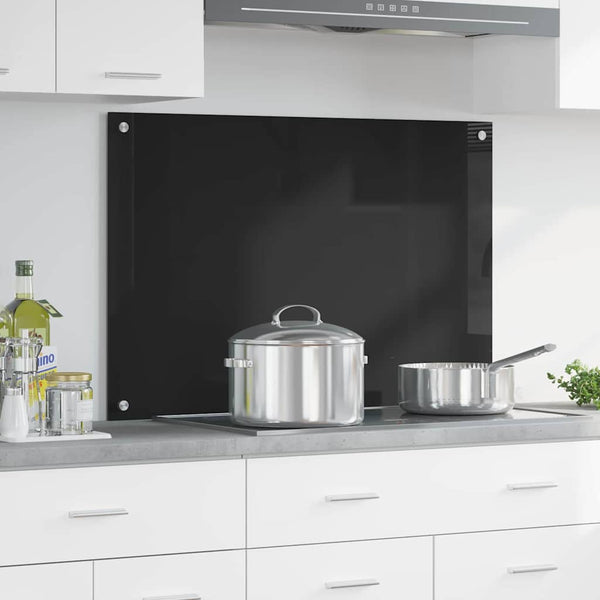 vidaXL Kitchen Splashback Black 90 x 60 cm Tempered Glass