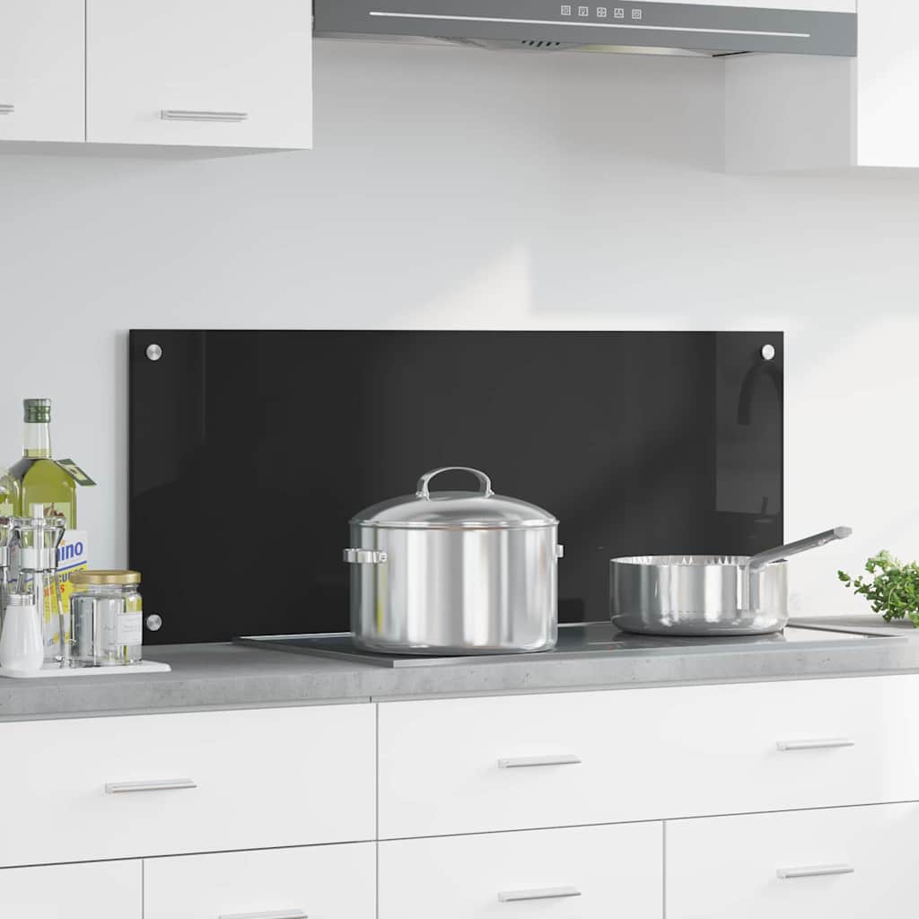 vidaXL Kitchen Splashback Black 100 x 40 cm Tempered Glass