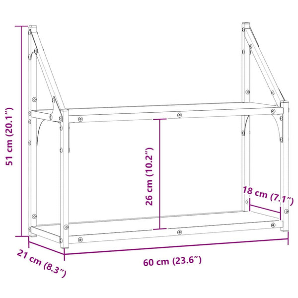 vidaXL Wall Shelf Black Oak Look 60 x 21 x 51 cm Engineered Wood