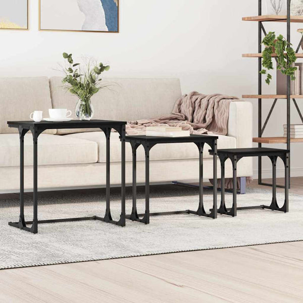 vidaXL Nesting Coffee Table 3 pcs Black Oak-Look Engineered Wood