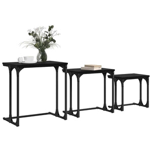 vidaXL Nesting Coffee Table 3 pcs Black Oak-Look Engineered Wood