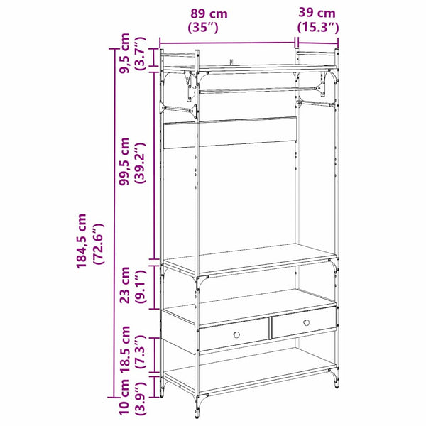 vidaXL Wardrobe Black Oak Look 89 x 39 x 184.5 cm