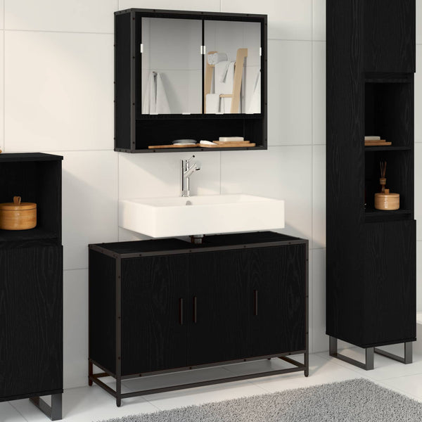 vidaXL Bathroom Cabinet with Door Black Oak-look 90 x 33 x 60 cm