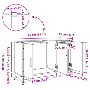 vidaXL Bathroom Cabinet with Door Black Oak-look 90 x 33 x 60 cm