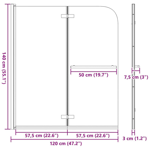 vidaXL Shower Screen Transparent and Gold 120 x 140 cm