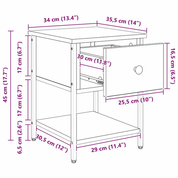 vidaXL Bedside Cabinets 2 pcs Black Oak Look 34 x 35.5 x 45 cm