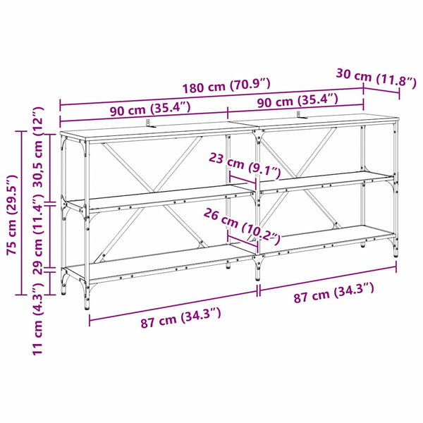 vidaXL Console Table Artisan Oak 180 x 30 x 75 cm Engineered Wood