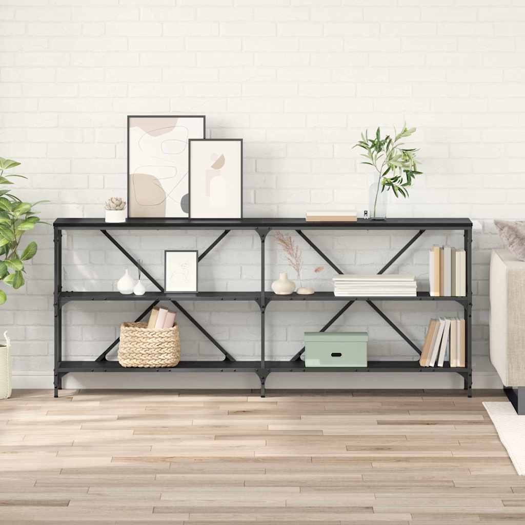 vidaXL Console Table with Shelf Black Oak Look 180 x 30 x 75 cm