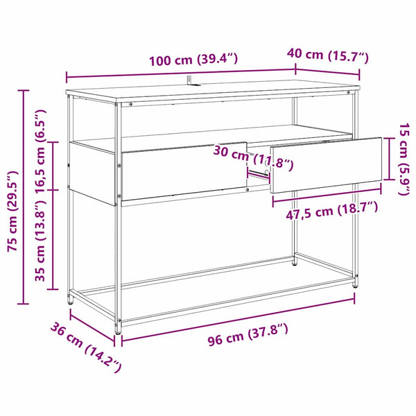 vidaXL Console Table Black Oak Look 100 x 40 x 75 cm