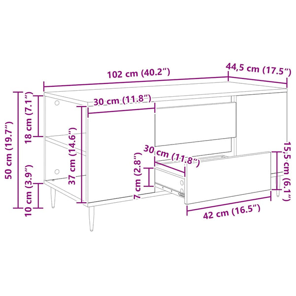 vidaXL Coffee Table Black Oak-Look 102 x 44.5 x 50 cm