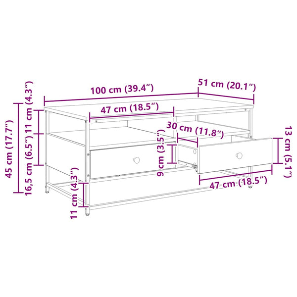 Schwarzer Couchtisch Eichenoptik 100 cm
