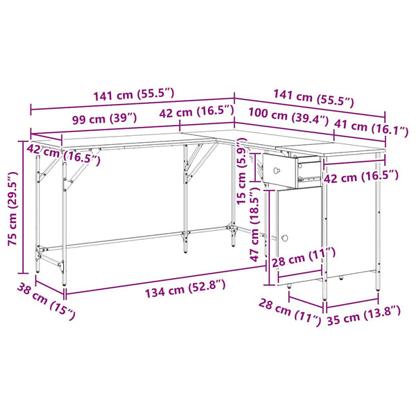 vidaXL Desk Black Oak Look 141 x 141 x 75 cm