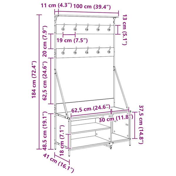 vidaXL Garment Rack Artisan Oak 100 x 41 x 184 cm Engineered Wood