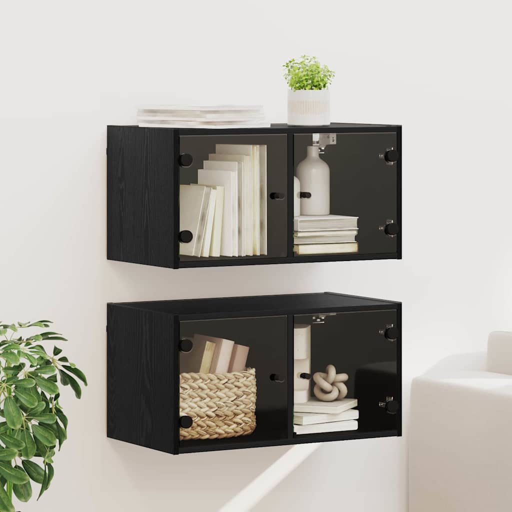 vidaXL Wall Cabinets 2 pcs Black Oak Look 68 x 37 x 35 cm