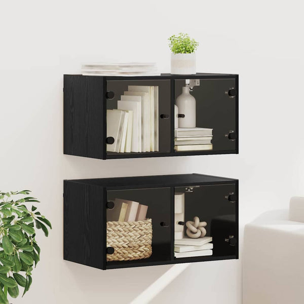 vidaXL Wall Cabinets 2 pcs Black Oak Look 68 x 37 x 35 cm