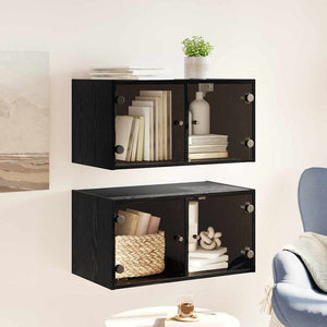 vidaXL Wall Cabinets 2 pcs Black Oak Look 68 x 37 x 35 cm