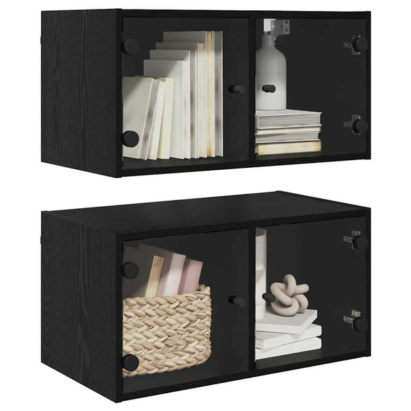 vidaXL Wall Cabinets 2 pcs Black Oak Look 68 x 37 x 35 cm