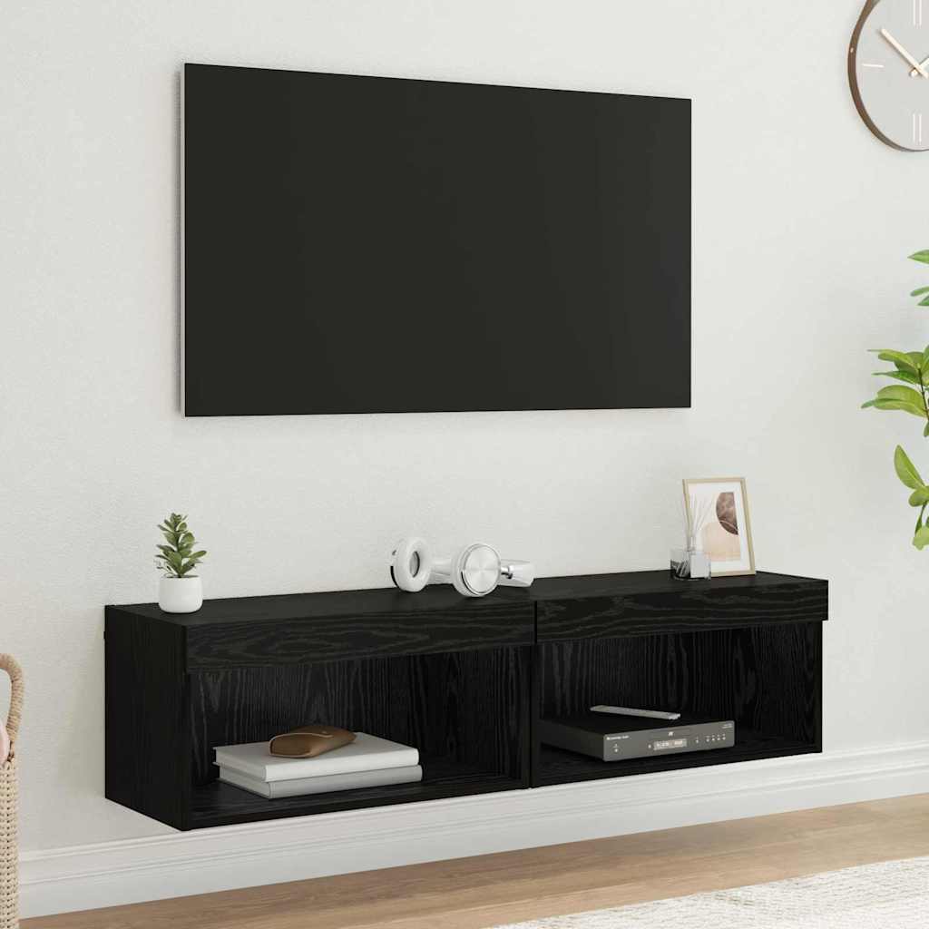 TV-Schrank Set 2-teilig Schwarz Eiche Optik
