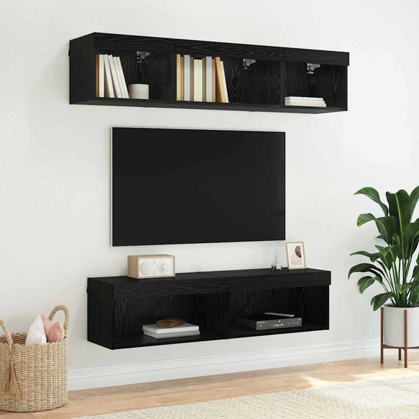 TV-Schrank Set 2-teilig Schwarz Eiche Optik