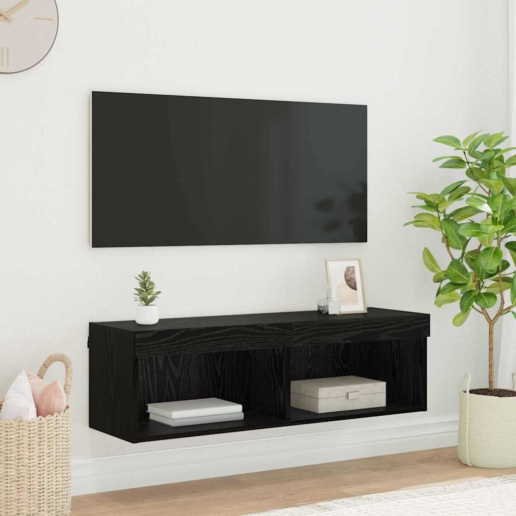 TV-Wandschrank mit LED, Schwarz Eiche