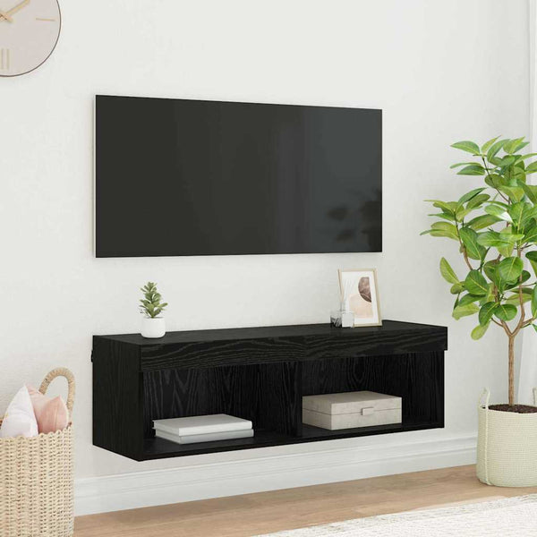TV-Wandschrank mit LED, Schwarz Eiche
