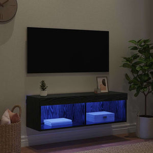 TV-Wandschrank mit LED, Schwarz Eiche