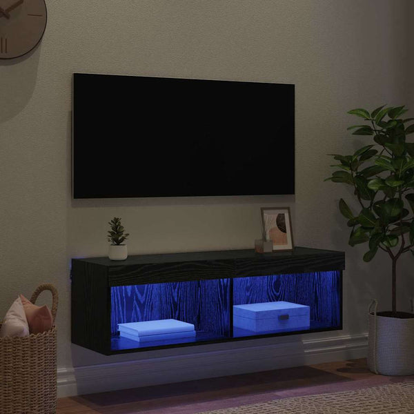 TV-Wandschrank mit LED, Schwarz Eiche